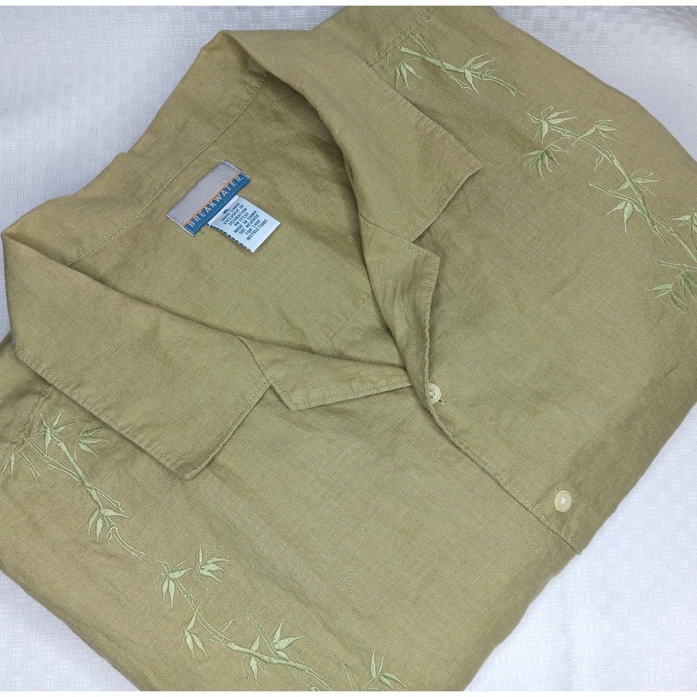 BREAKWATER Men's Size XL 100% Linen Short Sleeve Button Tropical Shirt